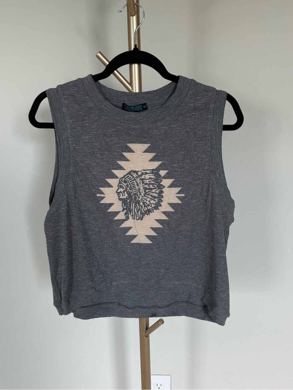 Fashion Express Gray Muscle Tank with Cream Native-Inspired Graphic